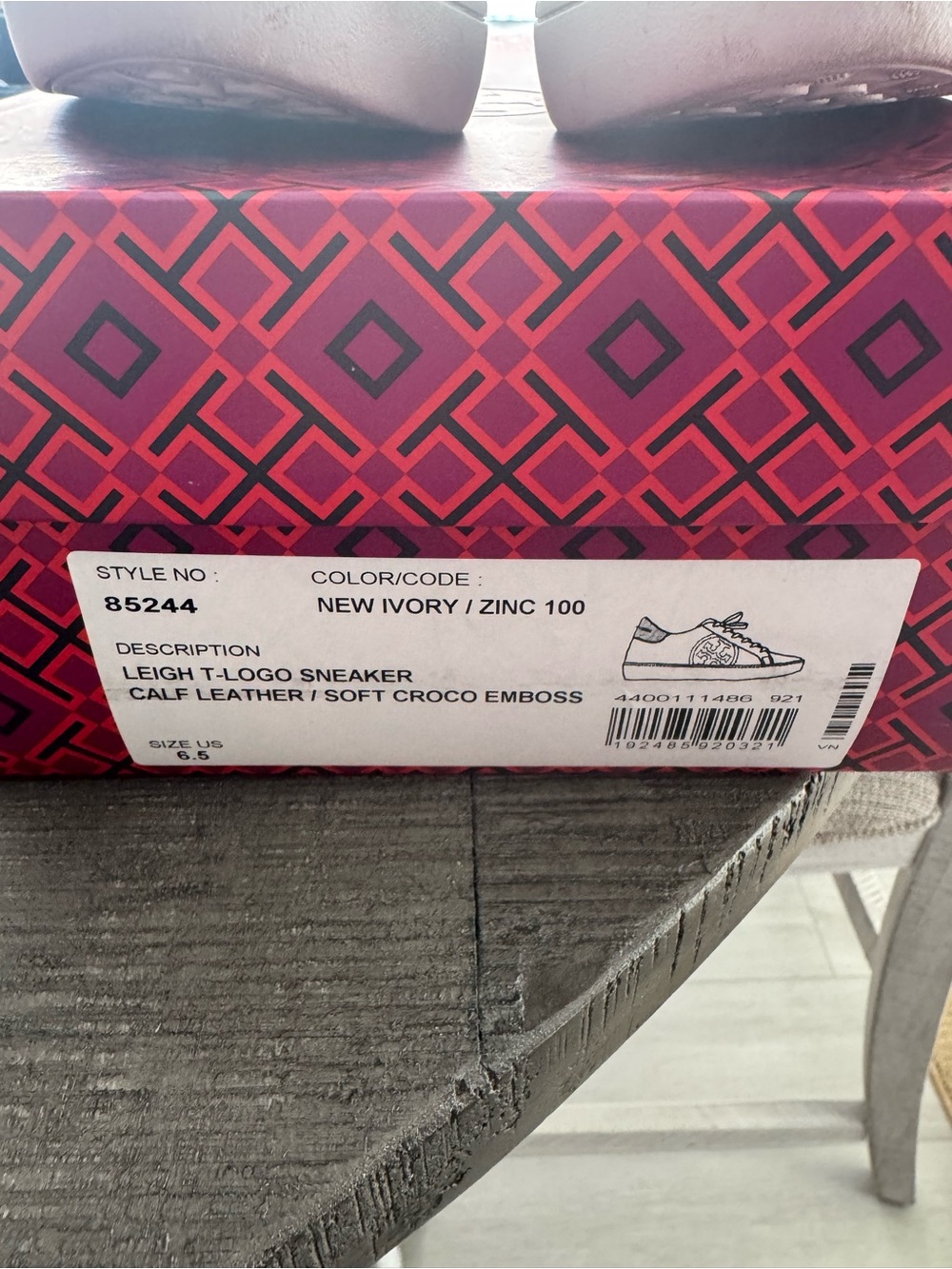 Tory Burch White Perforated Logo Leather Sneaker with Silver Heel Accent - Picture 4 of 7